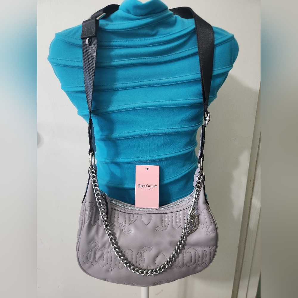 Juicy Couture Gray Crescent Silver Chain Crossbody Bag Adjustable Strap